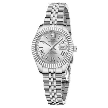 Imagem de NIBOSI Relógios femininos analógicos de quartzo à prova d'água com data, relógio de pulso delicado, moderno, de aço inoxidável, para pulsos pequenos, vestido feminino elegante, Todo prata