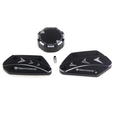 Imagem de Riderjacky Embreagem de freio dianteiro e freios traseiros da motocicleta cilindro mestre tampa do reservatório de fluido óleo para BMW RNINET R NINET 2014 2015 2016 (preto)