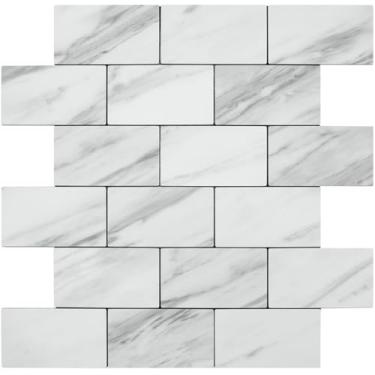 Imagem de DICOFUN 1 folha de azulejo de parede com aparência de mármore branco, revestimento de azulejo de metrô de PVC de 30,5 x 30,5 cm de espessura para cozinha e banheiro