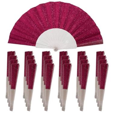 Imagem de SiissaPeksid Pacote com 24 ventiladores de mão, ventilador dobrável de glitter com nervuras transparentes brilhantes – Ideal para casamento, igreja, festival, dança, festa de chá, clube e acessórios