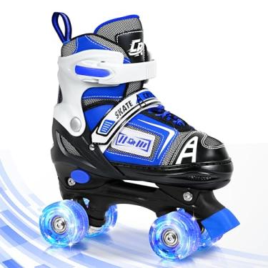Imagem de Patins quadriciclos ajustáveis para crianças, adolescentes e adultos – rodas iluminadas – ajuste confortável, fecho seguro, patins internos e externos para meninos e meninas (azul, médio - criança
