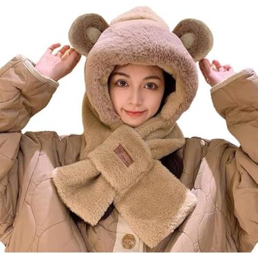 Imagem de 1-3 Pcs Bonito Plush Earflap Beanie Chapéu Com Máscara Cachecol Gorros De Inverno Caveira Cap Tamanho Único Gorro Bonito Crochet Chapéus Para Mulheres, Style B/Khaki, One Size 2pcs