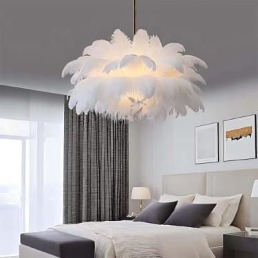 Imagem de Lâmpada De Penas Branca 65 Cm Lustre Para Meninas Para Quarto 6 * G9 Led Bulb 48w Luminária De Penas 3000k Luzes De Iluminação Nórdica Interna Moderna Com 2 Pássaros, White, 100cm