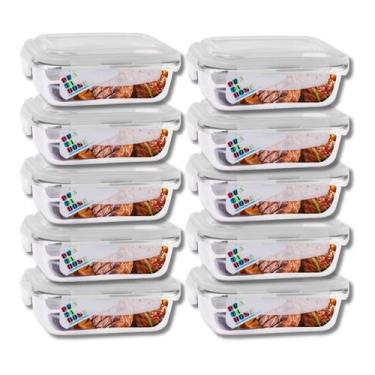Imagem de Jogo 10 Potes Vidro Retangular 1040ml Tampa Com Travas Resistentes - P