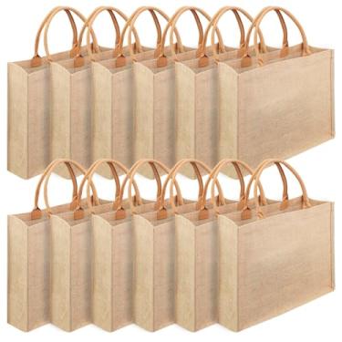 Imagem de CONEHOY Conjunto de 12 sacolas de serapilheira com alça DIY em branco reutilizável juta estopa mercearia sacolas de mercearia para compras, presente de dama de honra