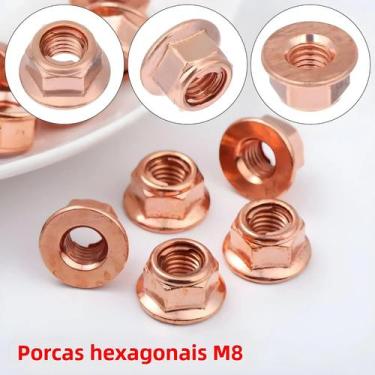 Imagem de 12pçs porca coletor de escape pisada de cobre m8 porcas de 8mm porcas 