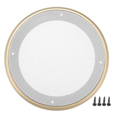 Imagem de ACROPIX Capa universal de grade de alto-falante de carro de 16,5 cm de malha redonda 6,5 polegadas caixa protetora de subwoofer com parafusos de montagem ferro ABS dourado branco - pacote com 1