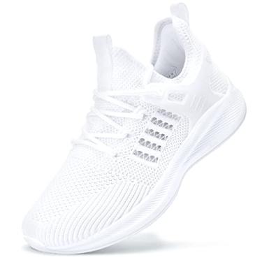 Imagem de Akk Tênis feminino atlético para caminhada, corrida, treino, leve, respirável, sem cadarço, para uso interno e externo, academia, viagens, trabalho, B - branco, 38