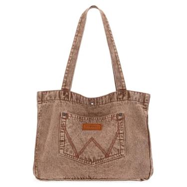 Imagem de Montana West Bolsa feminina Wrangler jeans grande bolsa de ombro para trabalho e viagens, Marrom, Large
