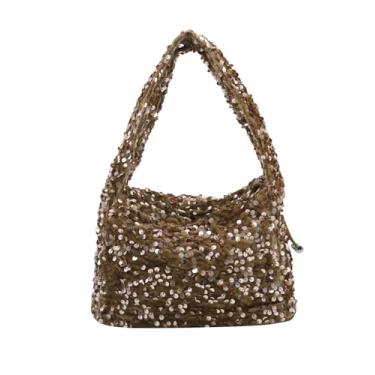 Imagem de Amamcy Bolsa feminina brilhante com lantejoulas com glitter, bolsa de pulso com alça superior com lantejoulas, bolsa de bolinho de massa para axilas, Marrom, One Size