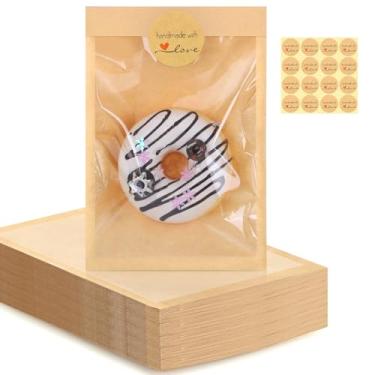 Imagem de Pacote com 120 sacos de biscoito com selo, sacos de embalagem de biscoito de 12 x 19 cm, bolsa de padaria com janela, bolsa resistente a graxa selável ao calor para sanduíche de rosquinhas, festa de