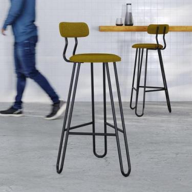 Imagem de Conjunto 2 Banquetas Altas com Encosto Ginger Estrutura Preta - Metali