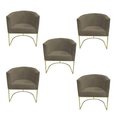 Imagem de Kit 05 Poltronas Paola Base De Ferro Sued Marrom Rato D'classe Decor