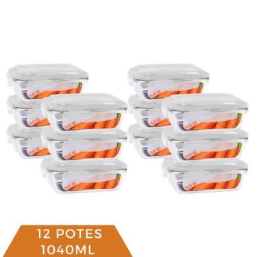 Imagem de Kit 12 Pote Vidro 1040ML Vai ao Forno Microondas Retan c/Tampa - Pra c