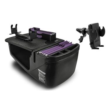 Imagem de AutoExec Mesa de carro Efficiency FileMaster para sua estação de trabalho de veículo e escritório móvel, preta com suporte para impressora e clipe de ventilação do telefone