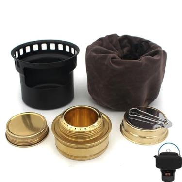 Imagem de Mini estufa de alcohol para mochila,Quemador de espíritu de latón ligero con soporte de aluminio,Quemador de alcohol portátil con bolsa de almacenamiento (Black)