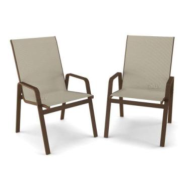 Imagem de Kit 2 Cadeira Riviera Piscina Praia Alumínio Marrom Tela Bege - Aluv M