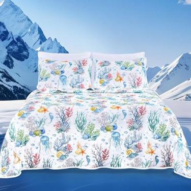 Imagem de Uspring Colchas Refrescantes King Size Conjunto de cama costeira reversível, 3 peças, edredom leve e respirável para pessoas que dormem quentes, conjuntos de colchas de verão com 2 fronhas (verde, 264