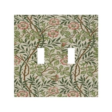 Imagem de Yamxbfa Placas decorativas para interruptor de luz Morris Vintage Willow Leaf Tree Branches Green Leaves 2 Gang Light Switch Cover Plate Double Toggle Wall Plate Outlet Covers Faceplate para decoração