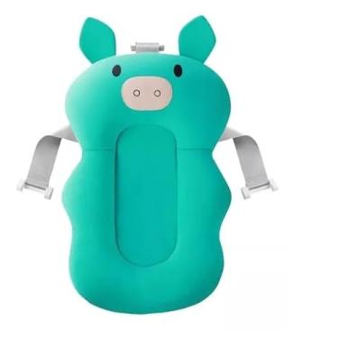 Imagem de Almofada para Banho do Bebê Banheira Universal com Alças de Encaixe Bichinhos Felizes (Verde)