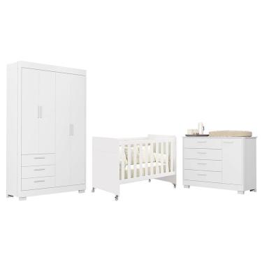 Imagem de Dormitório Infantil Zaki 4 Portas 7 Gavetas em MDF 125cm Branco Reller Móveis