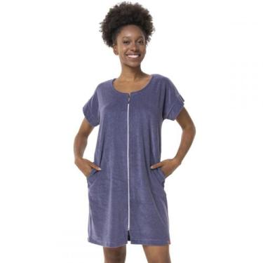 Imagem de Roupão Feminino Adulto Atoalhado com Fechamento em Zíper - Índigo - P 