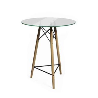 Imagem de Mesa Bistrô Redonda Vidro Base Madeira Maciça 60Cm Cor: Marrom - UP HO