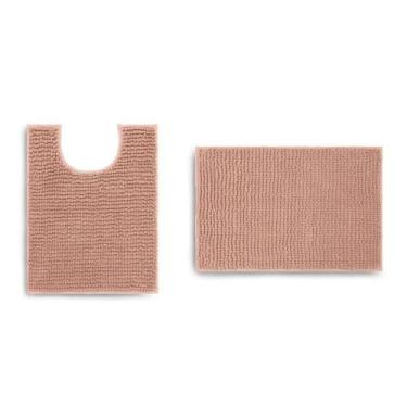 Imagem de Jogo De Tapete Banheiro Popcorn 2 Peças Antiderrapante Rosa Pele - APP