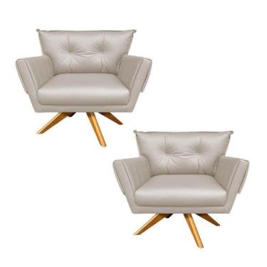 Imagem de Kit 02 Poltronas Giratórias Anitta material sintético Bege - D' ROSSI