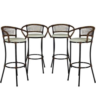 Imagem de 4 Banquetas Cancún Bar, Bancada, Branco Gelo E Argila - PANERO