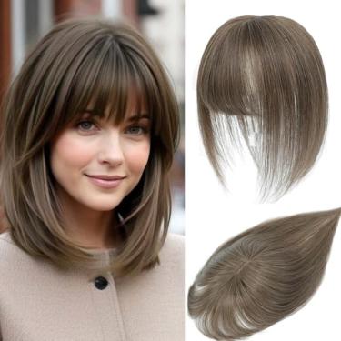 Imagem de Toppers de cabelo humano com franja para mulheres Remy cabelo humano costurado à mão 360° cobertura 3D natural para queda de cabelo para mulheres com queda de cabelo base suíça (6#)