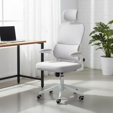 Imagem de Cadeira de Escritório Ergonômica Hyatto Zenith Branca e Cinza, Encosto Lombar Dinâmico, Giratória, Malha Respirável, Mecanismo de Elevação e Inclinação com Trava, Rodinhas Silenciosas HYATTO OFFICE