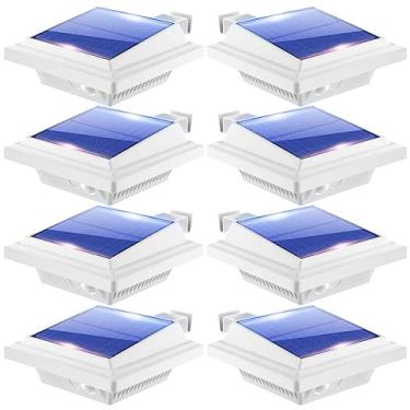 Imagem de Luzes de calha, 40 luzes solares de LED para pátio, luzes de deck e cerca para parede, quintal, varanda, pátio, piscina, degrau e quintal, jardim e caminho (pacote com 8 branco)