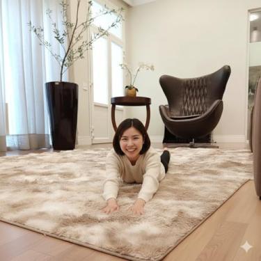 Imagem de Tapete Peludo Shaggy Luxuoso 3,00x2,00 Bege Mesclado Sala e Quarto