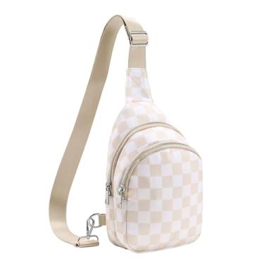 Imagem de LOYOMA Pequena bolsa tiracolo quadriculada para mulheres, bolsas transversais RFID, bolsa tiracolo de nylon para viagens, Xadrez bege, Moda clássica antifurto para viagem plus size