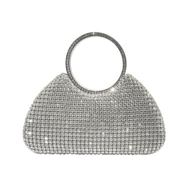 Imagem de CORIOS Bolsa feminina para noite com strass, bolsa de ombro de cristal brilhante, bolsa tiracolo com glitter brilhante, Prata, Large