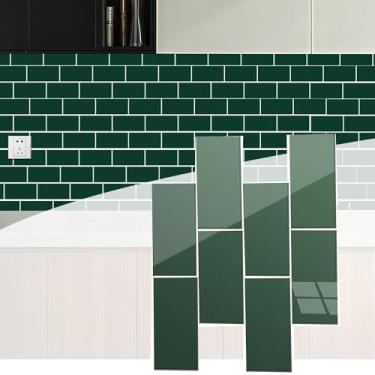 Imagem de KASARO Retire e cole o fundo do metrô, bastão de azulejo de parede mais grosso de vidro na cozinha, banheiro, verde, 5 folhas