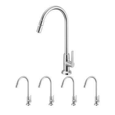 Imagem de Kit 5 Torneira Lavatório Mesa Bica Alta Gali Chrome Docol