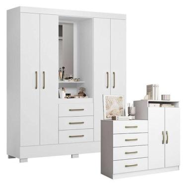 Imagem de Cômoda Londres E Guarda Roupa Solteiro Paris 2045150 Branco - Aramóveis