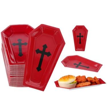 Imagem de Hsei 100 peças de pratos de papel de Halloween, pratos de papel de caixão, utensílios de mesa assustadores, bandeja de lanche, prato de festa de Halloween, descartável para aperitivo, almoço, jantar