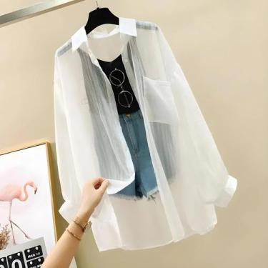 Imagem de Blusa De Chiffon Transparente Feminina De Verão Estilo Coreano Harajuk