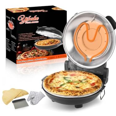 Imagem de YIBAKE Forno elétrico para pizza – máquina de pizza de bancada de 30 cm com pedra cerâmica, aquece até 426 °C, forno de pizza portátil interno para pizzas assadas com pedra, quesadillas, preto