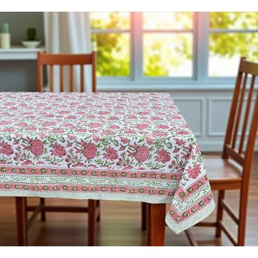 Imagem de Toalha de mesa de outono 100% algodão – Toalha de mesa de jantar quadrada com estampa bloco de mão para jantar, Hoildays, casamentos e decoração de outono, toalha de mesa de Natal (estampa floral rosa