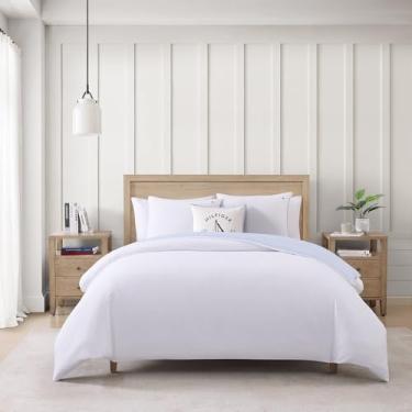 Imagem de Tommy Hilfiger - Conjunto de edredom, roupa de cama super macia com fronhas combinando, essenciais para cama bordada (micro piquê branco, casal/queen)