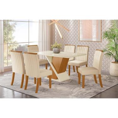Imagem de Mesa Sala Solus SC28 Canto Curvo 160+6 Cadeiras Tauá Nature/Linho-Henn