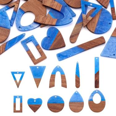 Imagem de Spritewelry 16 peças pingentes de madeira de resina DIY brincos de madeira pingentes de dois tons geométricos gota redonda coração boêmio pingentes para fazer joias artesanato
