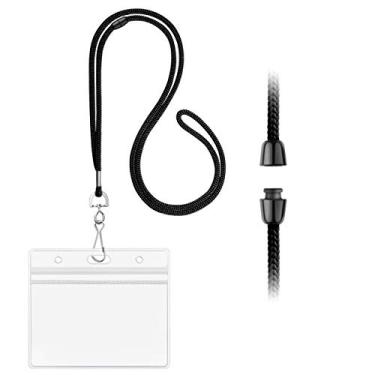 Imagem de Cordões Breakaway com porta-identidade, plástico transparente, impermeável, horizontal, crachá, crachá, porta-cartões e cordões de segurança para crachás de identificação (pacote com 100, preto)