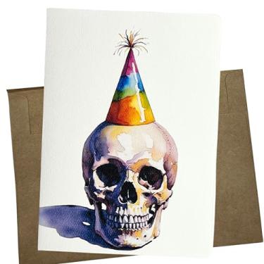 Imagem de Whitman and Daughter Cartão de aniversário de caveira em aquarela, 1260 cm, papel de feltro texturizado, em branco por dentro, envelope kraft premium, feito nos EUA - 1260