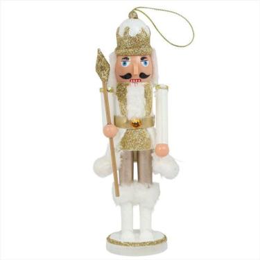 Imagem de Soldado Quebra Noz Branco Dourado 17Cm Enfeite Árvore Natal - Magizi