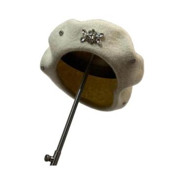 Imagem de Boina Feminina de Lã com Strass - Moda Coreana para Inverno, Branco